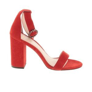 MAJE Faria chunky heel suede leather open toe ankle strap red sandals 39 8 NEW